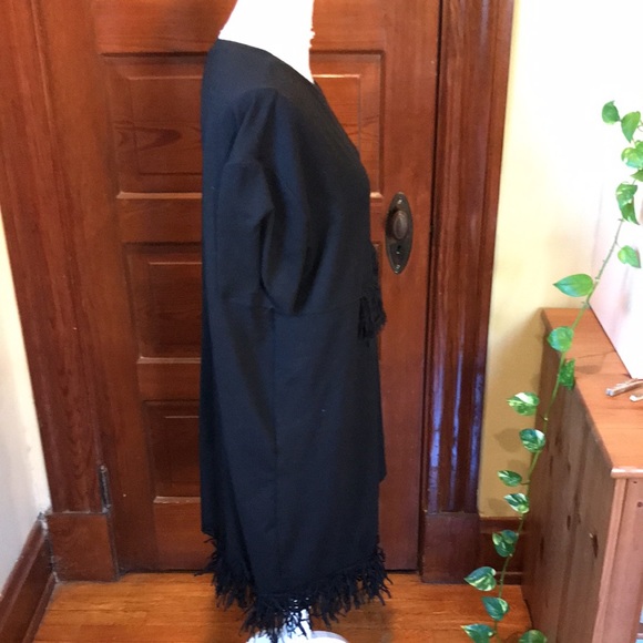 Zara Trafaluc Asymmetrical Fringe Black Sweatshirt Dress (Size L) - Picture 2 of 13